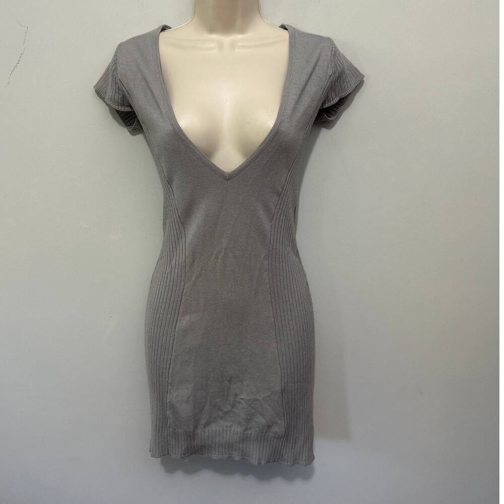 Vintage Seductions Dress Large Grey Ribbed Knit Bodycon Y2K Indie Sleaze Grunge